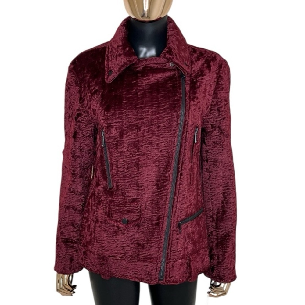 Avec Les Filles Burgundy Faux Fur Moto Jacket XS Oversized NWT